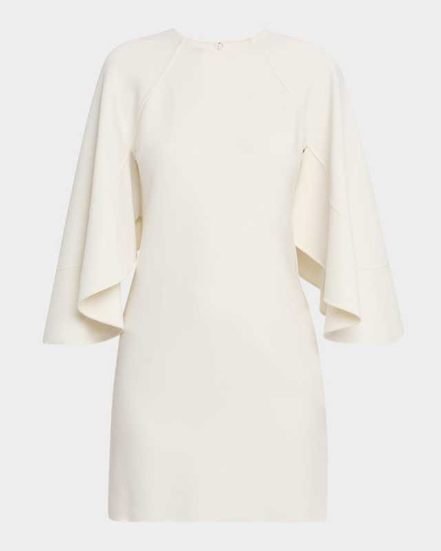 Cape-Sleeve Stretch Wool Barathea Mini Dress